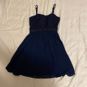 BCX mini dress Lace top navy/purple color with sweetheart neckline